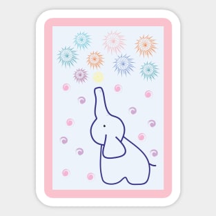 Little elephant launching fireworks with its trunk. 2. Sticker